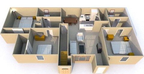 a 3d floor plan of a living room and a kitchen